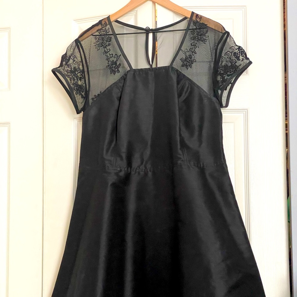 eShakti custom sewn Black Dupioni Silk knee-length formal dress